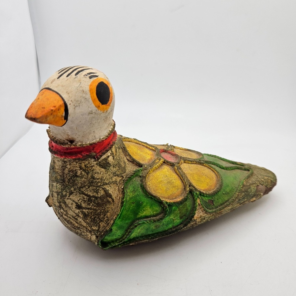 Vintage Folk Art Bird‎ Figurine Hand Painted Clay Pottery Flower Decor - Picture 2 of 9